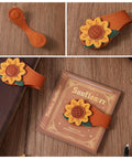 4 Piece Vintage Magnetic Leather Bookmarks With Retro PU Clip, Legit Game Changer For Reading Stacks, sunflower design