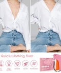 Handheld Stitch Gun For Quick Clothing Fixes With Invisible 5mm Needle, demonstrating before-after shirt repair