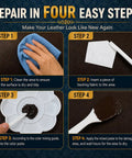Legit Leather And Vinyl Repair Kit For Furniture Car Seats And Handbags Quick Dry color mixing guide steps on a dark background.
