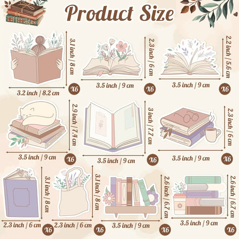 Product sizes of 60 Pcs Book Lover Sticky Notes Set With 10 Cute Designs For Book Club Folks And Reading Fans, 20 Sheets Per Pad