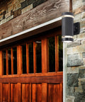 4 Pack LED Porch Lights Up and Down Outdoor Wall Light With Aluminum Body Waterproof IP65 3000K Warm White 5W mounted by a garage