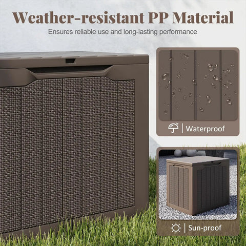 30 Gallon Outdoor Storage Box Bench With Lockable Lid Waterproof Resin Deck Box For Garden Tools Pool Accessories And Cushions Weatherproof Patio Storage Solution