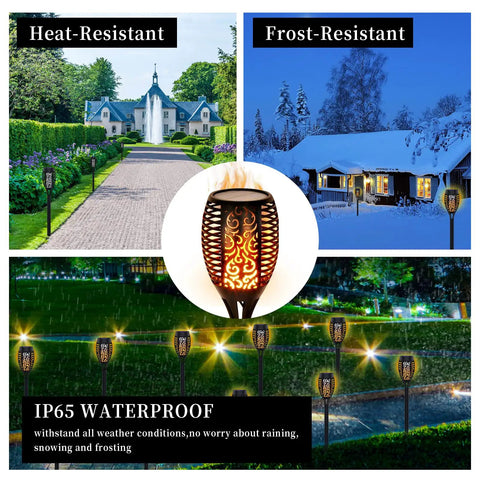 Eight Pack Solar Torch Lights With 12 LED Flickering Flame Outdoor Waterproof Stake Lights For Yard Garden Decor Auto On Off Safe Flame Alternative Easy Solar Powered Night Ambience