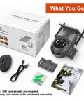 Wireless Cellular PTZ Security Camera For Outdoor Monitoring With Solar Charging And Straight Up 4G Signal image with accessories and packaging.