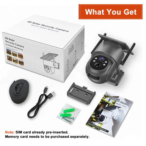 No Fuss Off Grid 4G LTE Cellular Wireless Security Camera For Remote Cabins Ranches And Pastures Straight Synced To Your Phone Without Wi Fi Or Complicated Wiring Setup with packaging, accessories, and instruction manual.