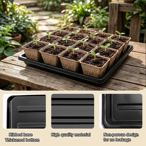 5 Pack Seed Starter Trays With 90 Square Peat Pots Made From Plant Based Pulp Seed Germination Kit With 40 Plant Labels on table