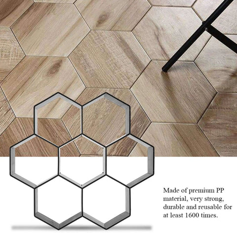 Hexagon Concrete Molds 11.6 x 11.6 Inch Reusable Paver Moulds Walkways Patios Garden Paths Durable PP Material set on tile floor