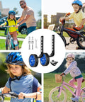Collage showing kids using Bicycle Training Wheel Kit With Heavy Duty Support Bracket And Adjustable Wheel Design at home