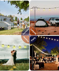 Two Pack String Light Poles With Seven Prong Steel Construction in various outdoor settings including camping, wedding and party