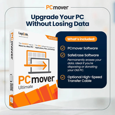 Box of PCmover Ultimate 11 Migration Tool For Your New PC Move Apps, Files, And Settings Fast With 2 Licenses, SafeErase, USB 3.0