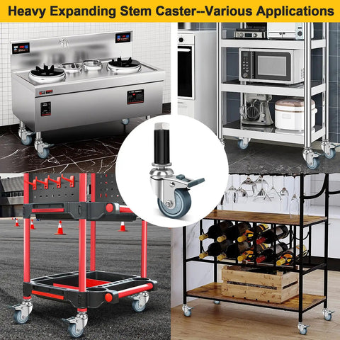 Heavy Duty 4 Inch Caster Wheels Set Of 4 With Expanding Stem And Locking Brakes for utility carts and shelving