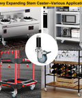 Heavy Duty Expanding Stem Casters Set Of 4 With Locking Brakes For Wire Shelving And Tables in various applications