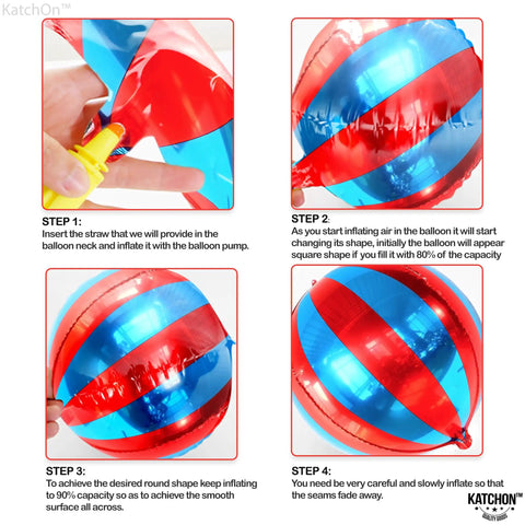 Inflation steps for massive 22 inch red and blue 4D foil carnival balloons pack of 6 for circus theme party decor