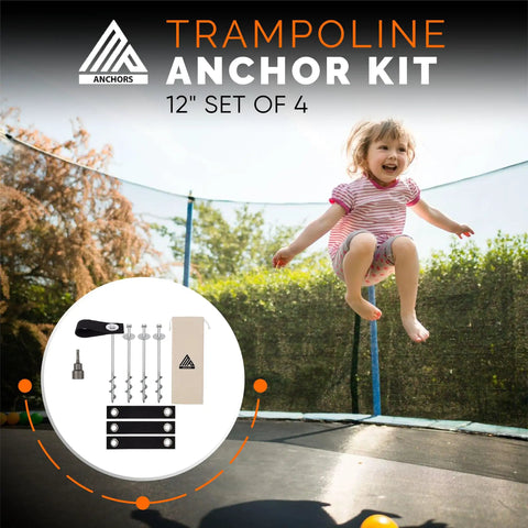Heavy Duty Trampoline Wind Anchors Kit With Stakes And Straps For Secure Ground Setup 12 Inch Ground Anchors Set Of 4