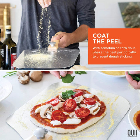 OUII aluminum pizza peel with foldable wood handle, 12 x 14 inch, oven-use kitchen tool