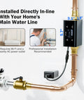 Smart Water Monitor With Auto Shutoff Ultrasonic Micro Leak Detection WiFi App Control Real Time Flow And Pressure Monitoring 24/7 Usage Reports 0.01 GPM Sensitivity Fits 3/4 Inch And 1 Inch Pipes installed inline on main water line