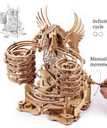 Wooden Marble Run Dragon Kit Hands On 3D Mechanical Model With Marble Track And 15 Steel Balls being manually cranked