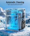 Professional Heavy Duty Countertop Nugget Ice Maker with automatic cleaning feature and blue water flow.