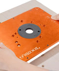 Router Table Insert Plate Template Kit With MDF Routing Template And Threaded Inserts Plus Router Bits For 9-1/4 x 11-3/4 Standard Plates RTS020 Designed For Precise Fits Easy Install And Pro Grade Quality showing installation on a table