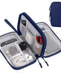 Grab And Go Waterproof Double Layer Cable Organizer Pouch Travel Carry Case For Cords Chargers Earphones Blue Medium Size Durable Lightweight