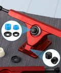 Detailed view of Skateboard Bushings 90A PU Longboard Truck Rebuild Kit With Cylinders Tapered Bushings Washers And Pivot Cups Blue.