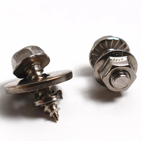 Eight Pack Stainless Steel License Plate Screws With Flange Cross Recessed Hex Bolts M5 Thread for Car Frames, close-up