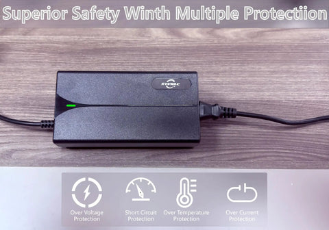 54V 2A Smart Electric Bike Charger For 48V Lithium Batteries, 120V AC Input, DC 2.1mm Jack, OVP OCP SCP Protection, Red Charging Light, Green Battery Ready Indicator, Turbo Fast Charge For E Bikes And Scooters