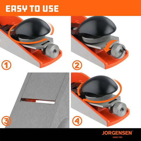 Instructions for adjusting No 60-1/2 6-1/4 Inch Wood Planer hand planer for woodworking with ductile iron body and adjustable mouth.