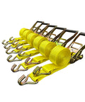 Heavy Duty Ratchet Tie Down Straps 2 Inch By 15 Foot, 5,000 Pound Break Strength, J Hook, 6 Pack neatly rolled and aligned