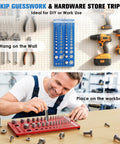 Man using 82 Nut And Bolt Thread Checker Kit With Standard And Metric Gauges For The Garage Or Shop on workbench and wall display