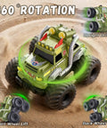 3 In 1 Amphibious RC Car Boat Water Gun with 2.4GHz Remote in sandy terrain showcasing 360° stunts, upright and wheel lift modes