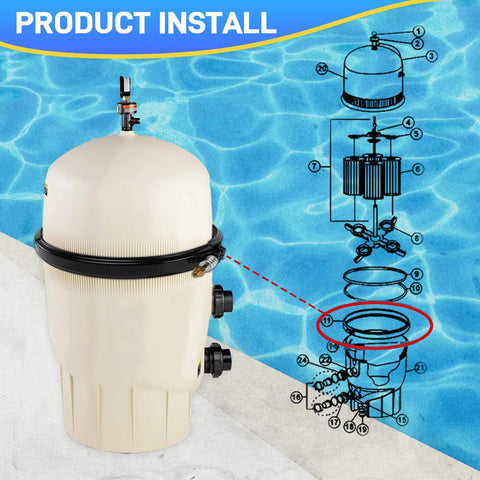 190003 Tension Control Clamp Kit Replacement For Pool Filter Pumps installation diagram with filter housing.