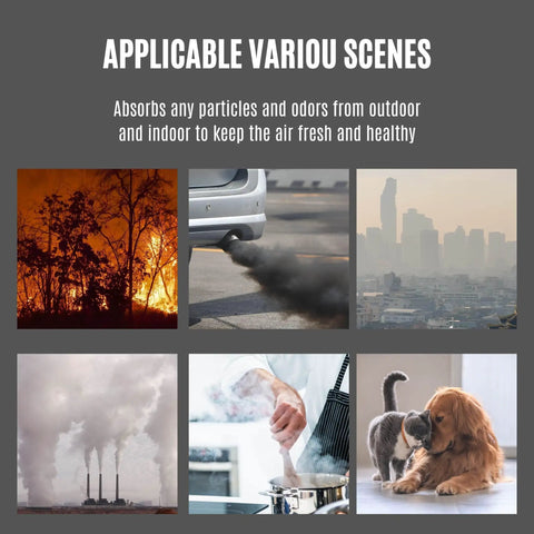 Images showing different pollution sources applicable for Top Notch True HEPA Carbon Filter Replacement For Azeus C8 Air Purifier