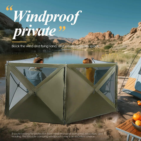 Oversized Camping Wind Block Screen Four Panels Campout Ready For Beach And Backyard Privacy Fence Sun Shield With Mesh Window