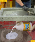 Heavy Duty Acrylic Concrete Adhesive Glue And Portland Cement Mortar Admixture With Freeze Thaw Resistance For Rock Solid Bonding And Heavy Hitter Performance One Gallon Pack being mixed with mortar.
