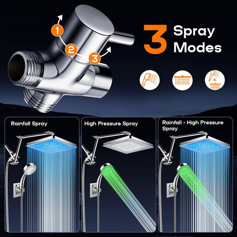 High Pressure 10 Inch Rain Shower Head With 11 Inch Adjustable Extension Arm And 5 Setting Handheld Shower, Brushed Nickel Combo