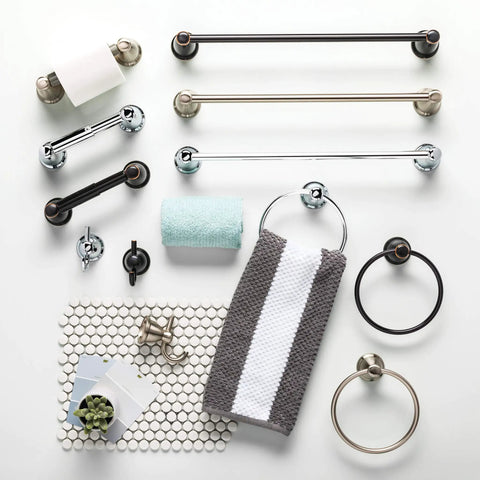 Assorted bathroom accessories with Kinla Oil Rubbed Bronze Toilet Paper Holder Wall Mount Single Roll Spring Loaded 3.26 Inch Extension