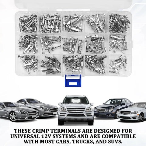 290Pcs Automotive Electrical Wire Terminal Pins Kit with 21 types non insulated crimp terminals for 12V wiring display