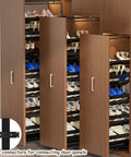 Slick Pull Out Shoe Rack With Heavy Duty Smooth Slide Rails And Adjustable Height Vertical Design in wooden cabinet with shoes.