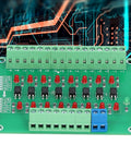 Eight Channel Optical Isolation Module For 24V To 5V Level Conversion With NPN Output PLC Signal Converter Board on circuit design background