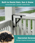 Self-Close Wooden Gate Hardware Kit With Heavy-Duty Bracket And Spring Hinge, Adjustable Tension For Quiet, No Slam Gates, DIY Gate System For Wood Fences And Arbors. White wooden gate with black hardware in rain, Dacromet screws shown.