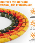 Close-up of multiple heavy duty rigging ropes in various colors, highlighting craftsmanship and durability with polyester material.