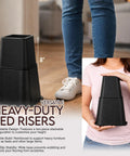 Person holding Stackable Bed Risers Set For Adjustable 3 Inch And 5 Inch Heights Up To 1,300 Lbs Capacity Total 8 Inch Lift Under Bed Storage Dorm Room Essential Heavy Duty Black 4 Pack showing stackable design.