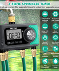 4 Zone Sprinkler Timer With Brass Inlet And Digital Control, Auto Garden Hose Water Timer For Lawn, 4 Independent Outlets