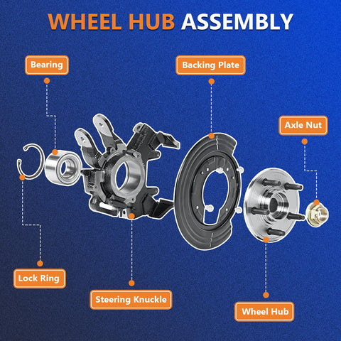 Exploded view of wheel hub assembly parts including bearing, axle nut, lock ring, and backing plate for Chevy models 1982-1992.