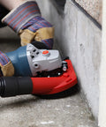 Surface Grinding Dust Shroud for 115mm to 125mm angle grinders, heavy duty shield fits Bosch Makita Ryobi DeWalt Milwaukee, in use