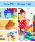 Child playing with 12 Piece Magnetic Support Column Expansion Pack For Race Track And Marble Run Builders magnetic tiles