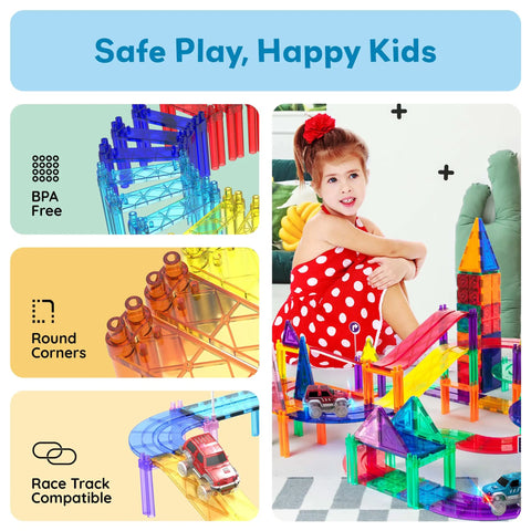 Child playing with 12 Piece Magnetic Support Column Expansion Pack For Race Track And Marble Run Builders magnetic tiles