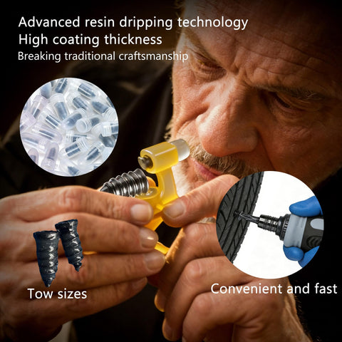 Hands using Tire Screw Plug Repair Kit No Tire Removal Sidewall Compatible Patch Plug Tool With Portable Storage Bag