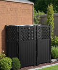 Outdoor Privacy Screen Fence For Trash Cans, Air Conditioners And Pool Equipment, 4 Panels, Black, 43.5 Inches High, Installed in Yard